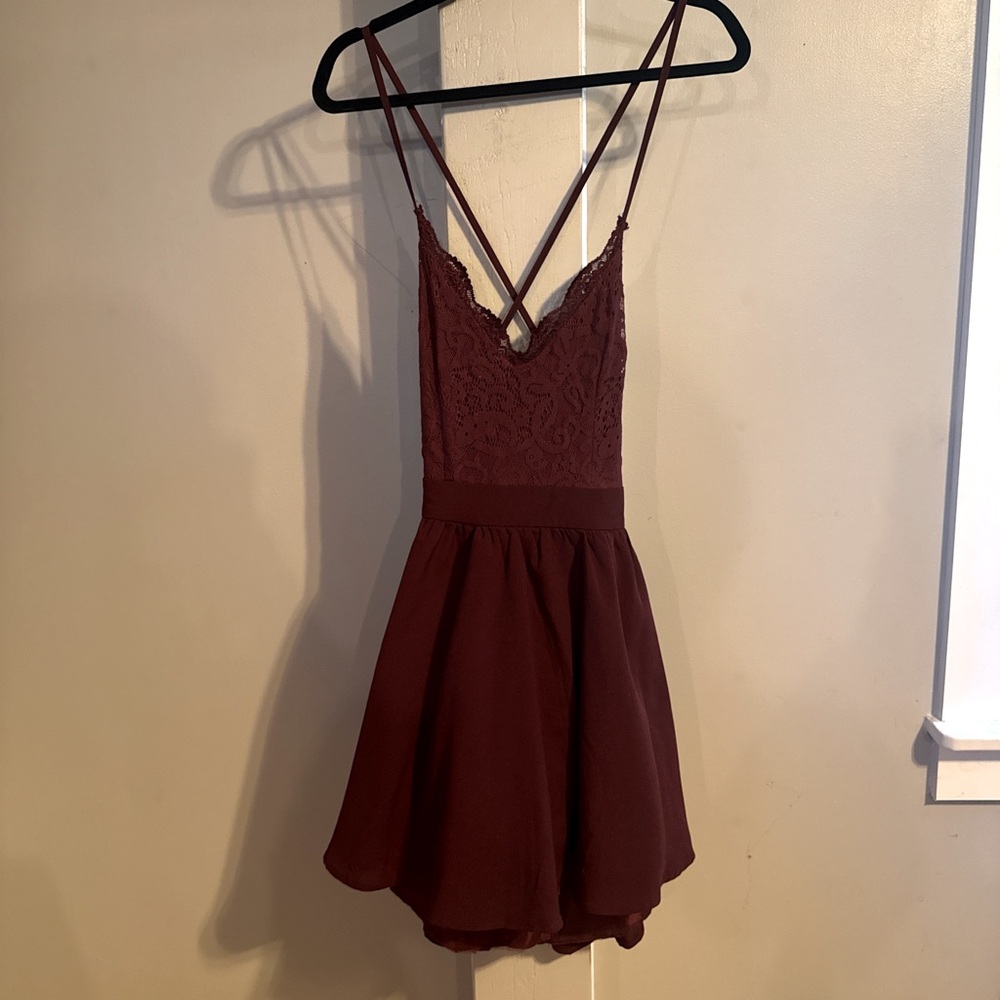 Tobi Burgundy Lace Skater Dress